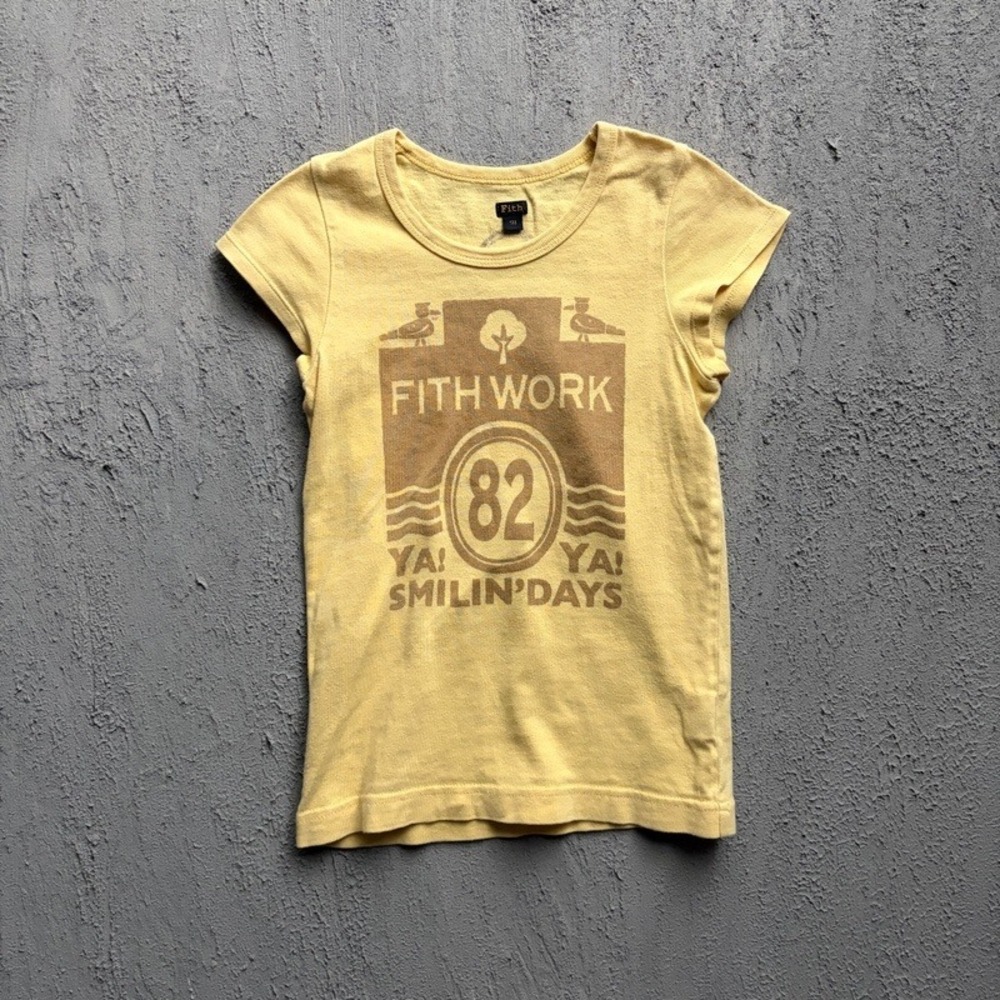 Fith T Shirt Medium 130CM Yellow Japan Baby Tee Denim Dungaree